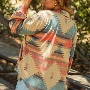 Khaki Aztec button down shacket